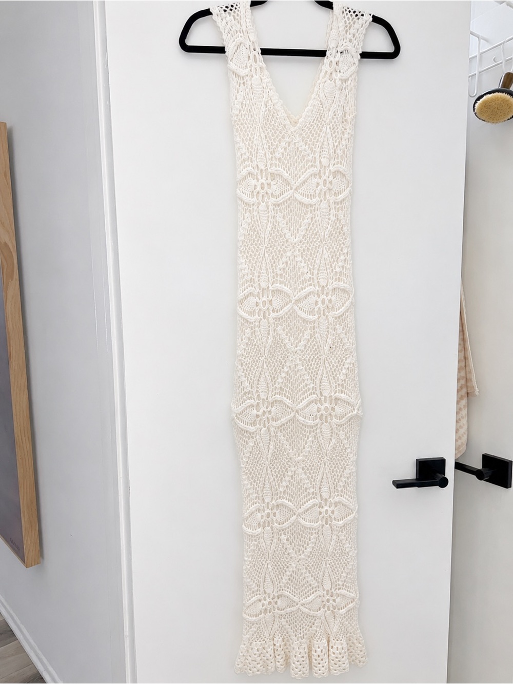 Ivory Crochet Open Knit Maxi Dress Beach Cover Up